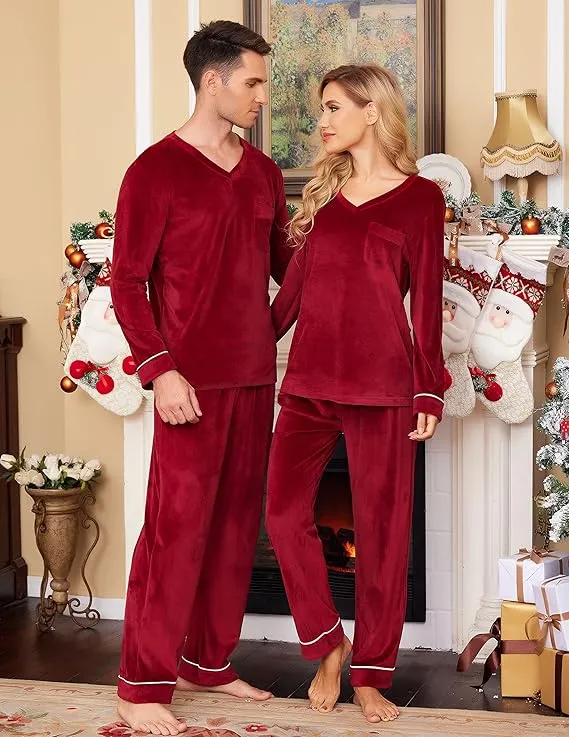 NEW Ekouaer Pyjama Velvet PJs Velour Long Sleeve Sleepwear, Weinrot, Women's Only, Sz XL, Retails $50