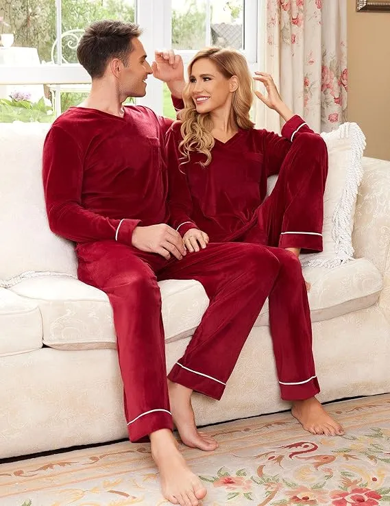 NEW Ekouaer Pyjama Velvet PJs Velour Long Sleeve Sleepwear, Weinrot, Women's Only, Sz XL, Retails $50