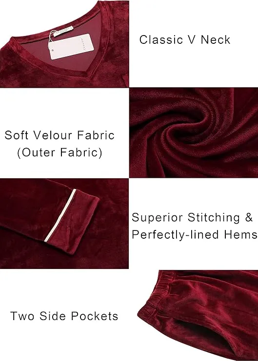 NEW Ekouaer Pyjama Velvet PJs Velour Long Sleeve Sleepwear, Weinrot, Women's Only, Sz XL, Retails $50