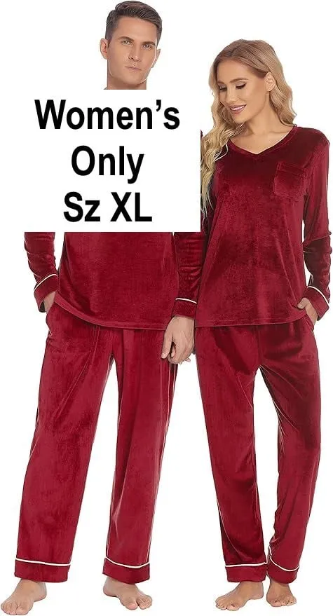NEW Ekouaer Pyjama Velvet PJs Velour Long Sleeve Sleepwear, Weinrot, Women's Only, Sz XL, Retails $50