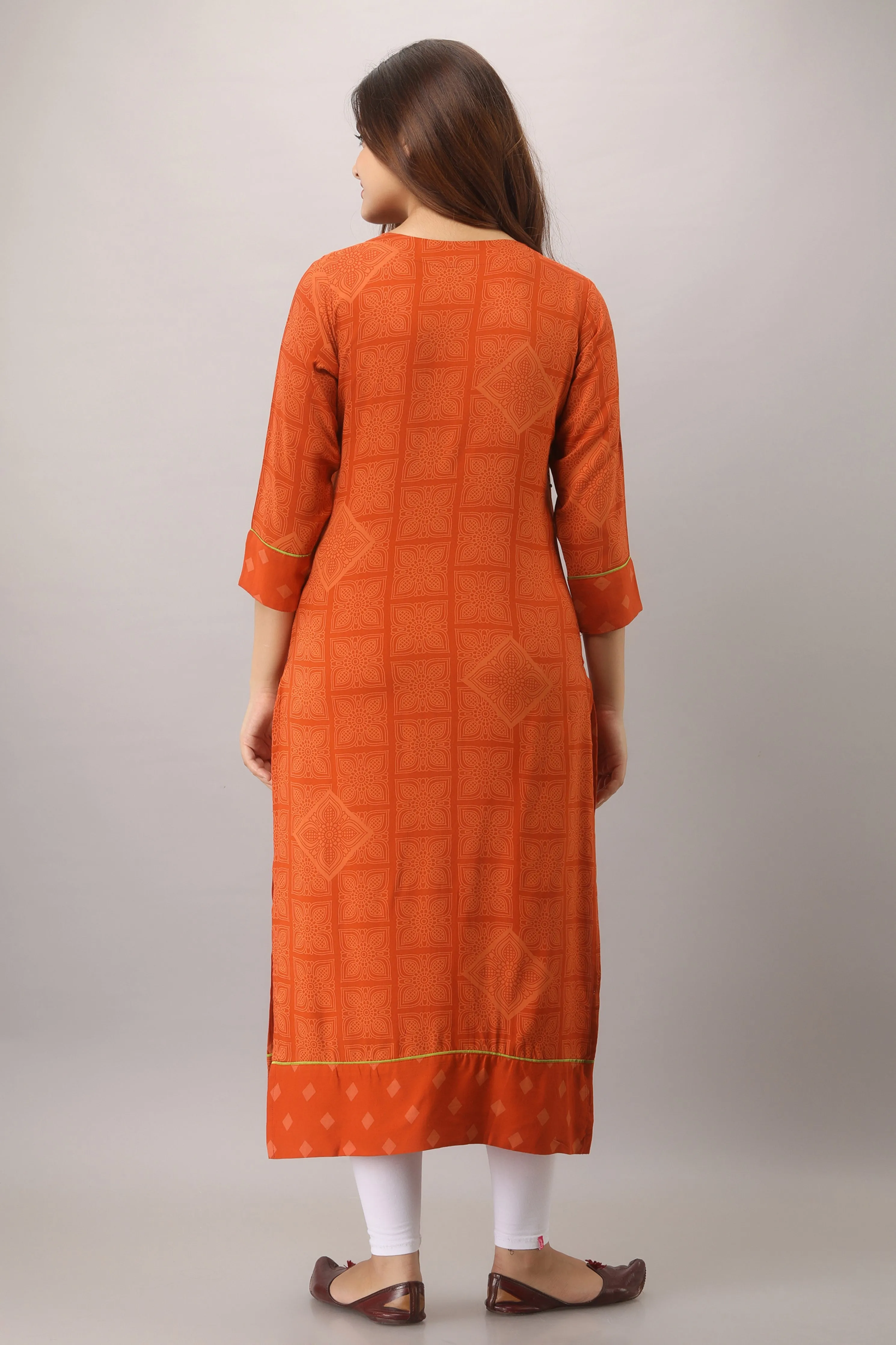 Orange Color Rayon Straight Womens Kurta