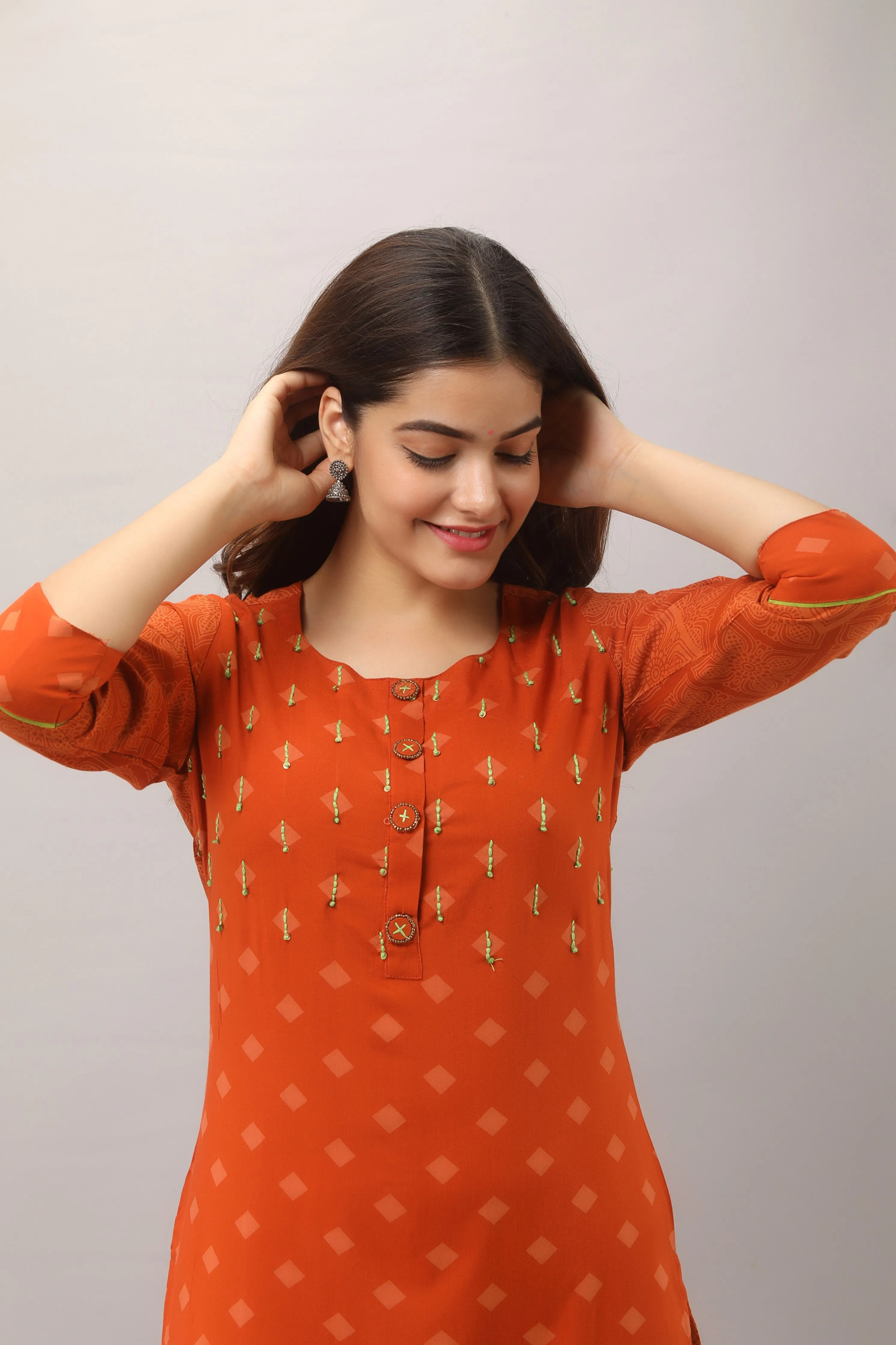 Orange Color Rayon Straight Womens Kurta