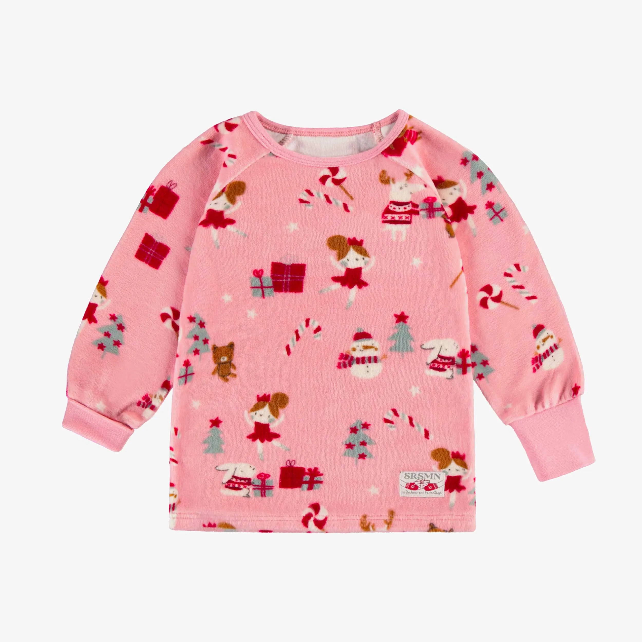 Pyjama deux pièces des fêtes rose en velours à motifs de ballerines, bébé
