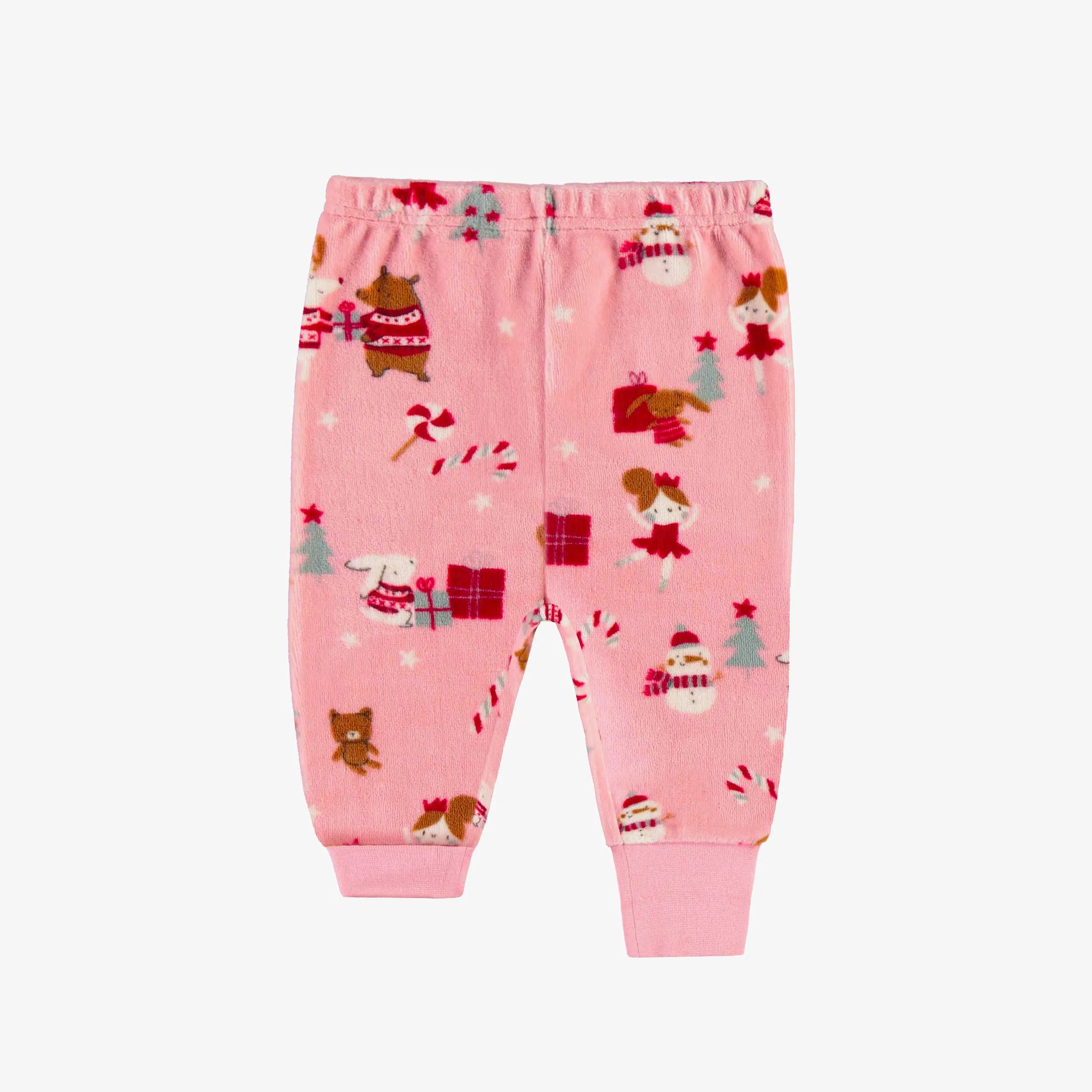 Pyjama deux pièces des fêtes rose en velours à motifs de ballerines, bébé