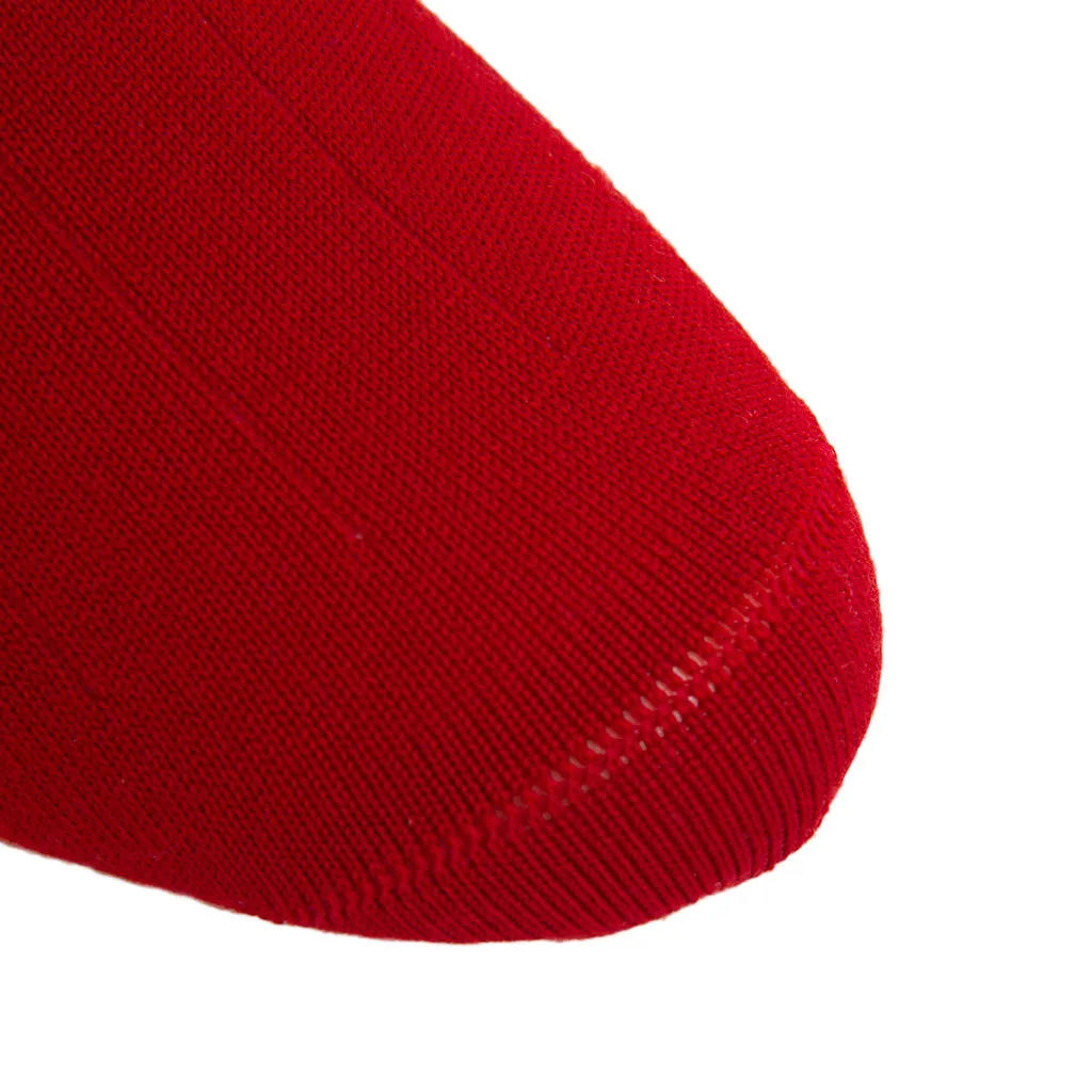 Red Solid Wide Ribbed Cashmere Wool Blend Sock Linked Toe Mid-Calf