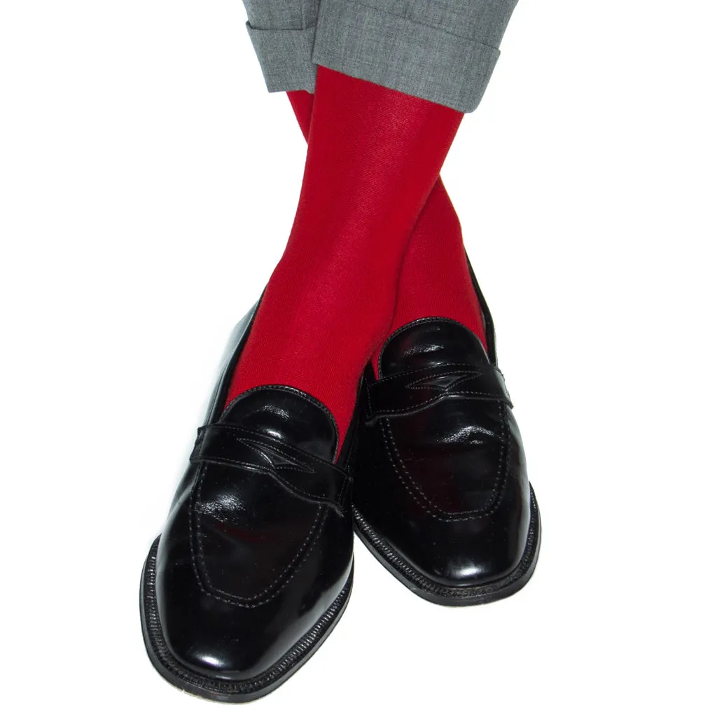 Red Solid Wide Ribbed Cashmere Wool Blend Sock Linked Toe Mid-Calf