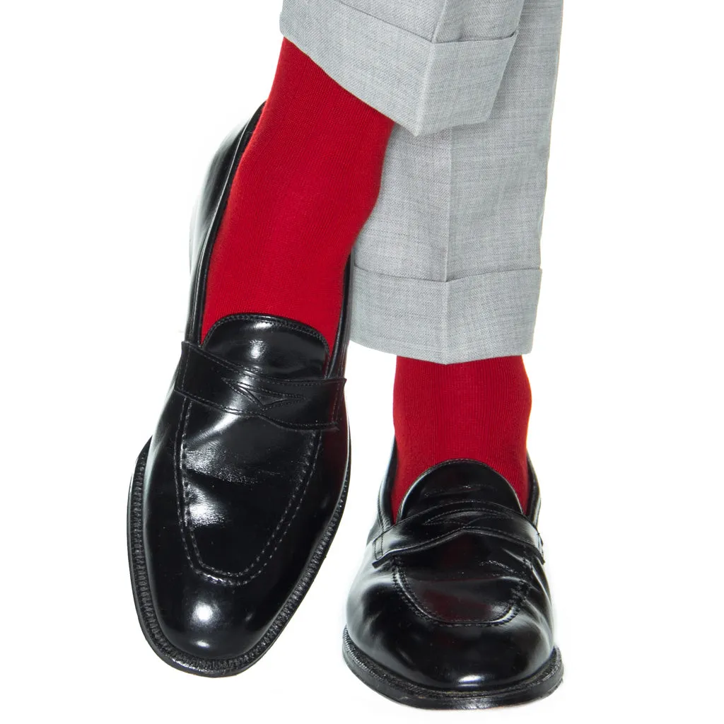 Red Solid Wide Ribbed Cashmere Wool Blend Sock Linked Toe Mid-Calf