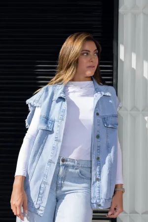 SLEEVELESS DENIM VEST-ICED
