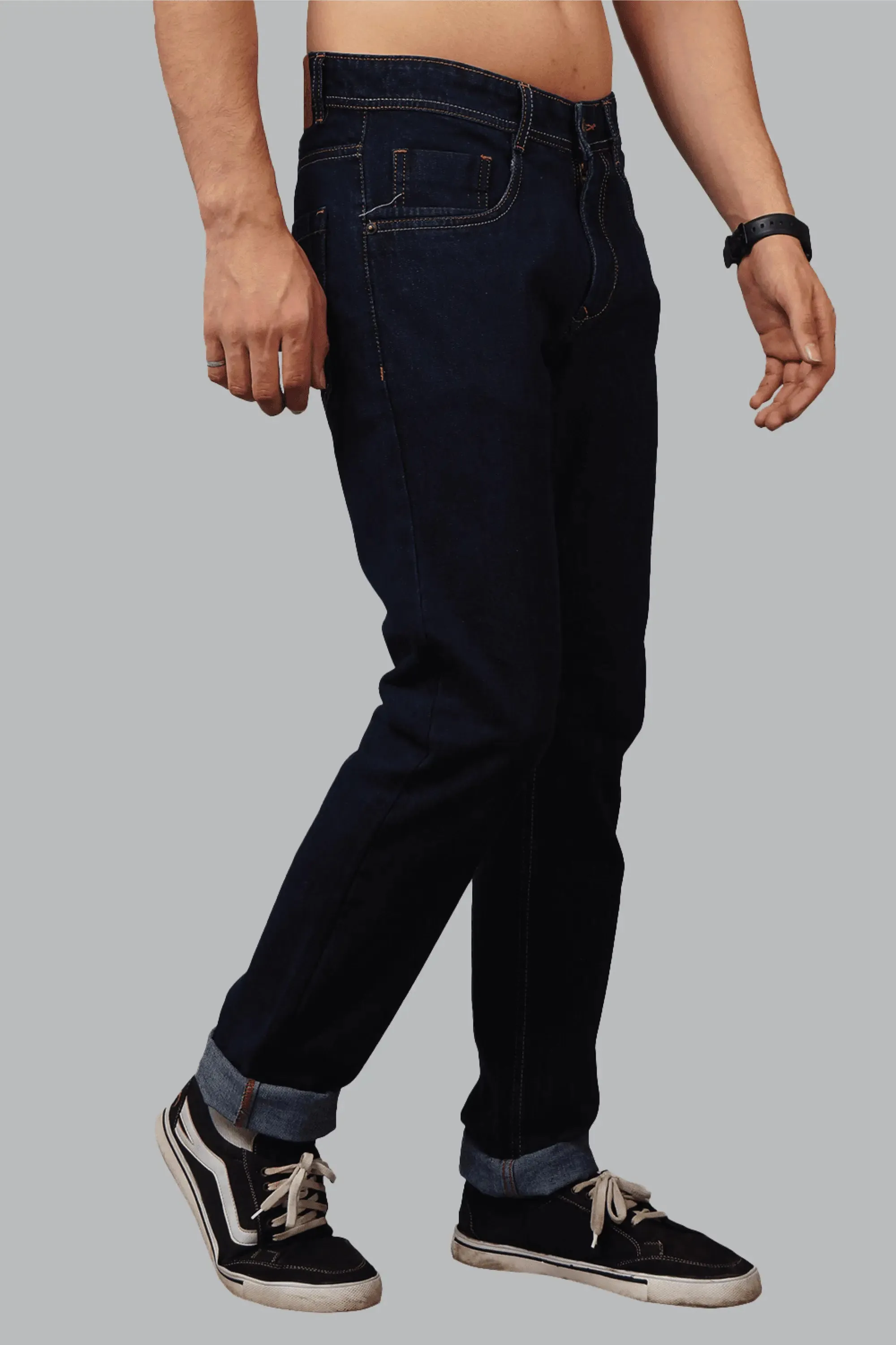Slim Fit Dark Blue Denim Jeans For Men