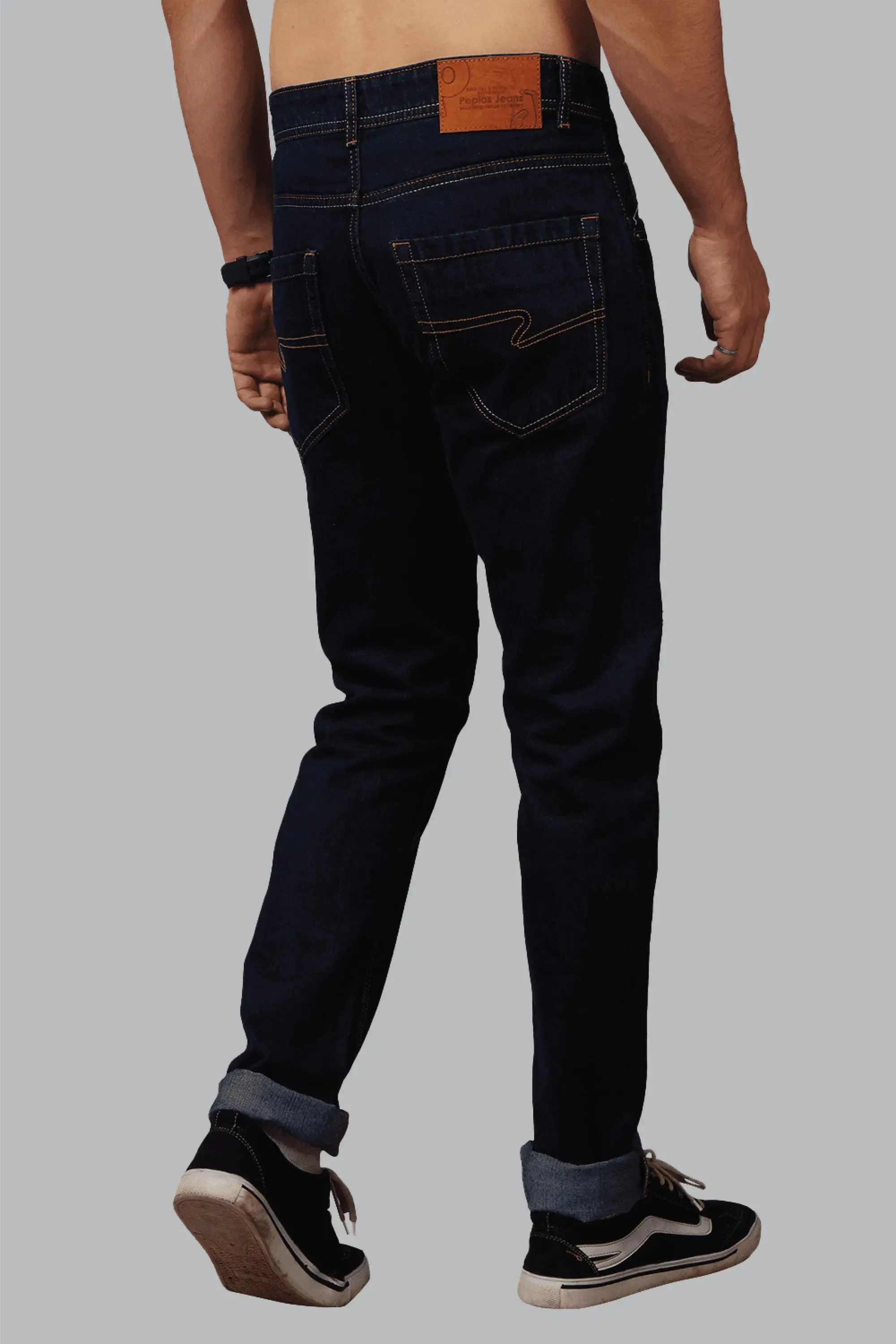 Slim Fit Dark Blue Denim Jeans For Men