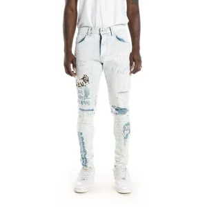 Slim Tapered Oversprayed Jeans - Opaque Blue