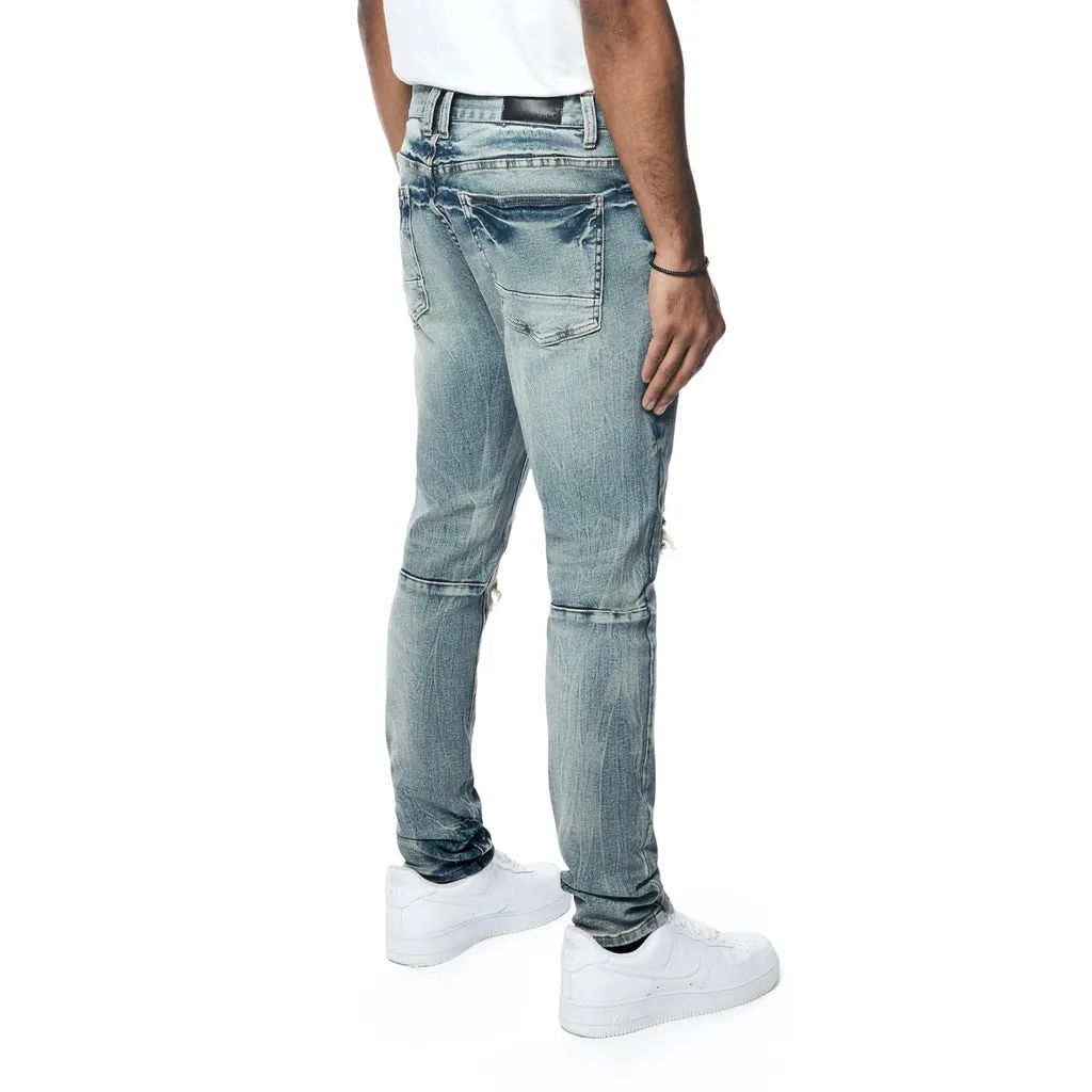 Slim Tapered Vintage Washed Rip And Repair Jeans - Florence Blue