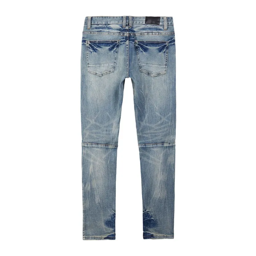 Slim Tapered Vintage Washed Rip And Repair Jeans - Florence Blue