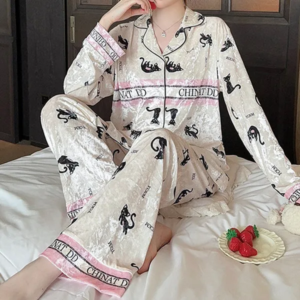 Velvet Light Luxury Home Long-Sleeved Pajamas Set