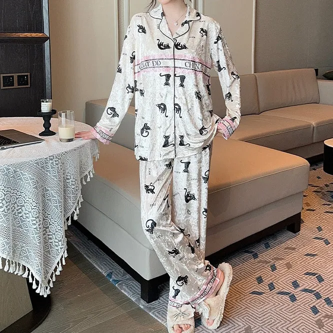 Velvet Light Luxury Home Long-Sleeved Pajamas Set