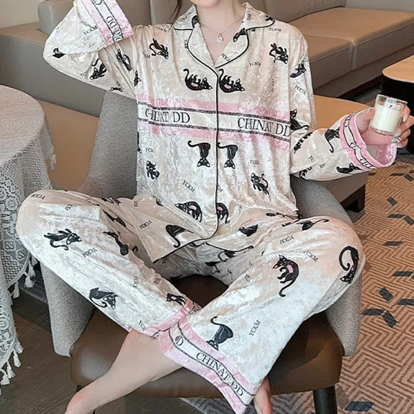Velvet Light Luxury Home Long-Sleeved Pajamas Set