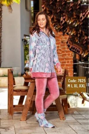 Velvet pajamas with footwear