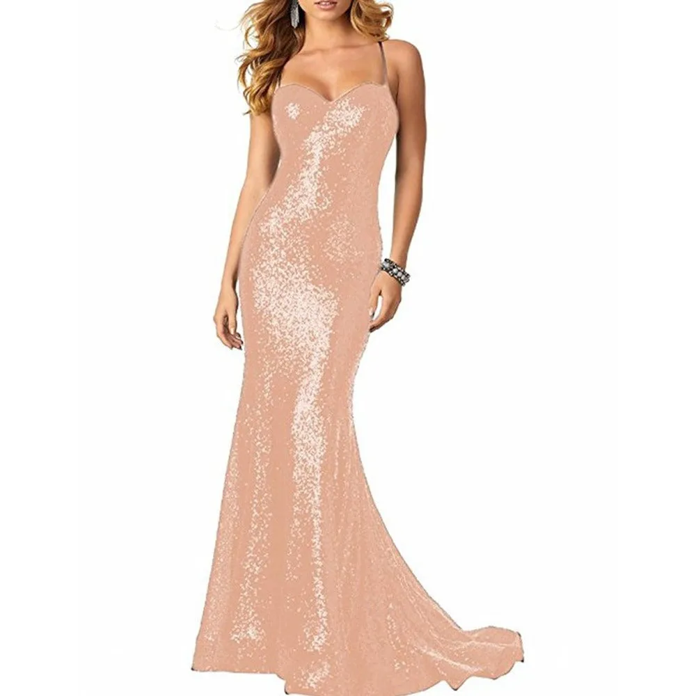 Women Sequin Gown Dress Bodycon Floor-Length Prom Gowns
