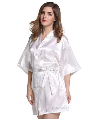 Women Silk Satin Short Night Robe Solid Kimono Robe Fashion