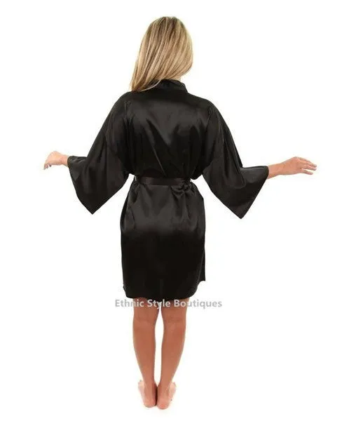 Women Silk Satin Short Night Robe Solid Kimono Robe Fashion