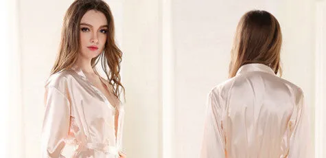 Women Silk Satin Short Night Robe Solid Kimono Robe Fashion