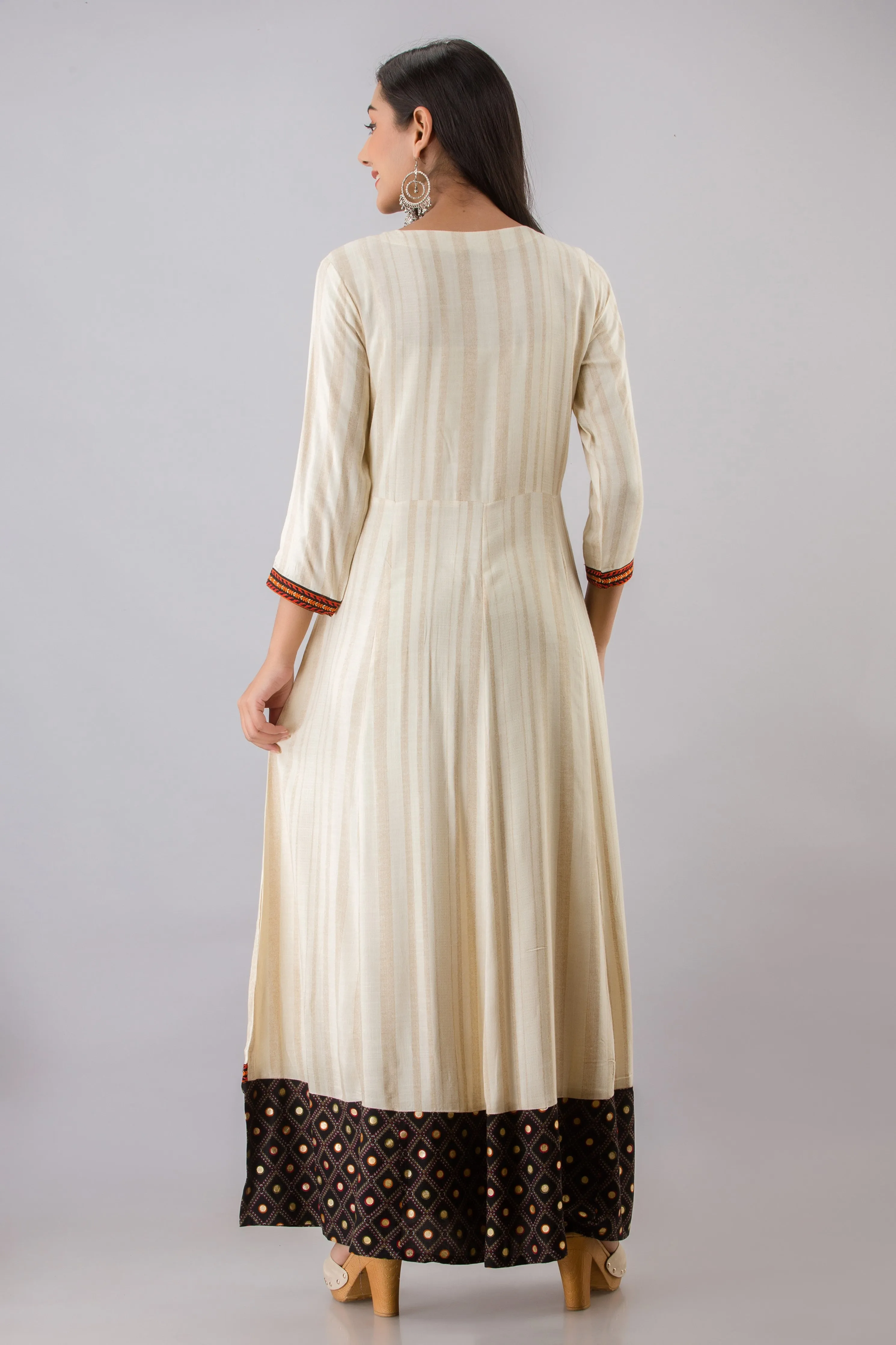 Womens Beige Rayon A-line Dress Kurta