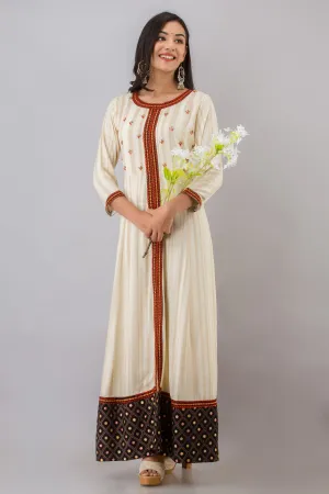 Womens Beige Rayon A-line Dress Kurta