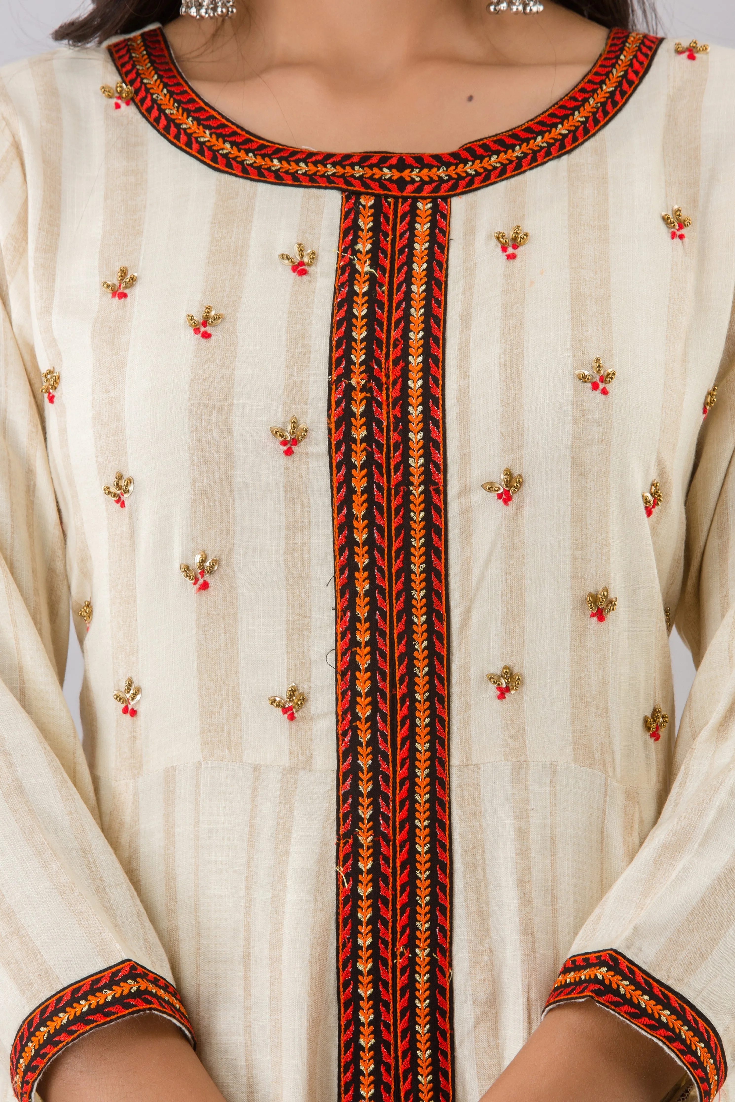Womens Beige Rayon A-line Dress Kurta