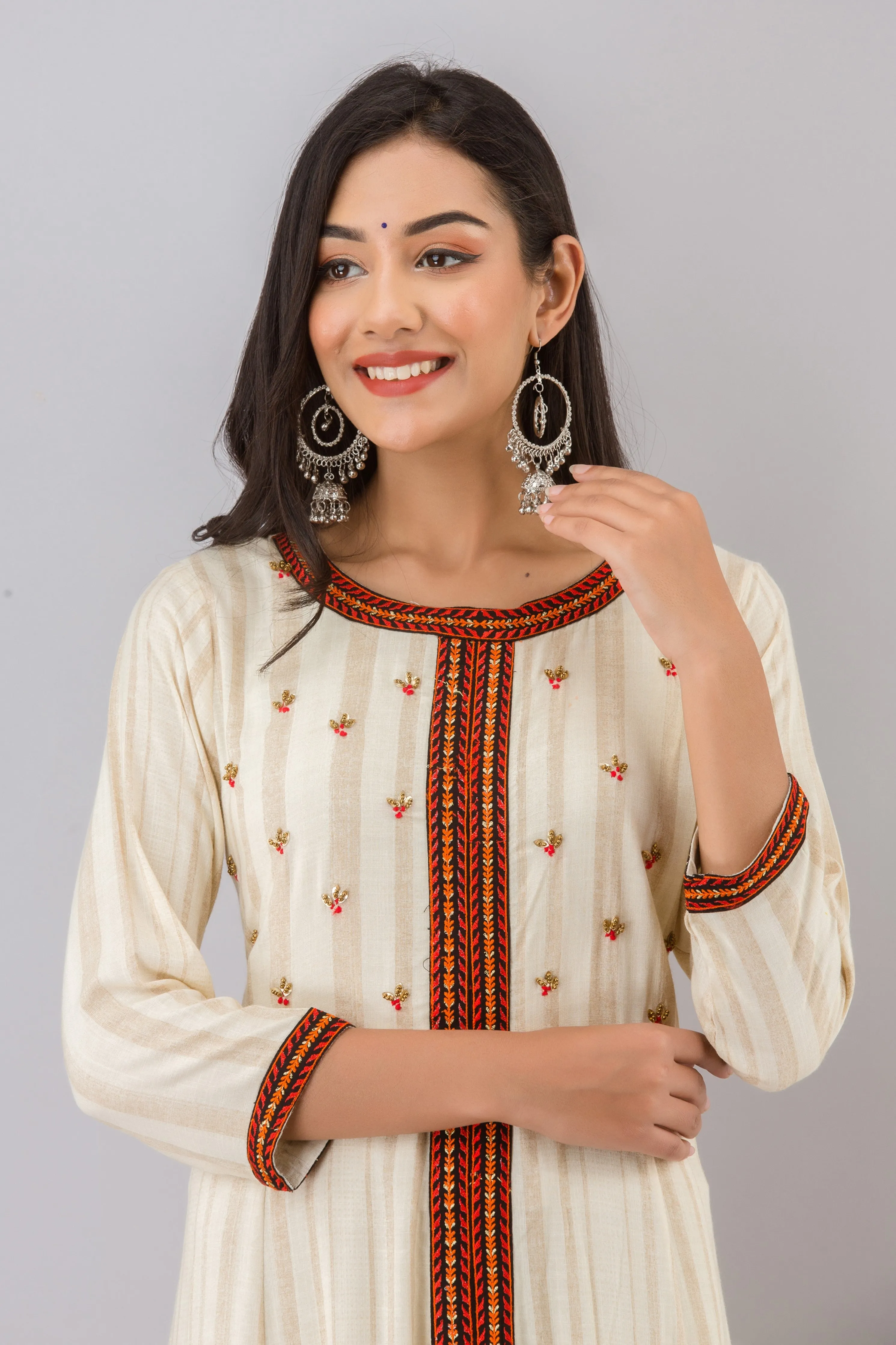 Womens Beige Rayon A-line Dress Kurta