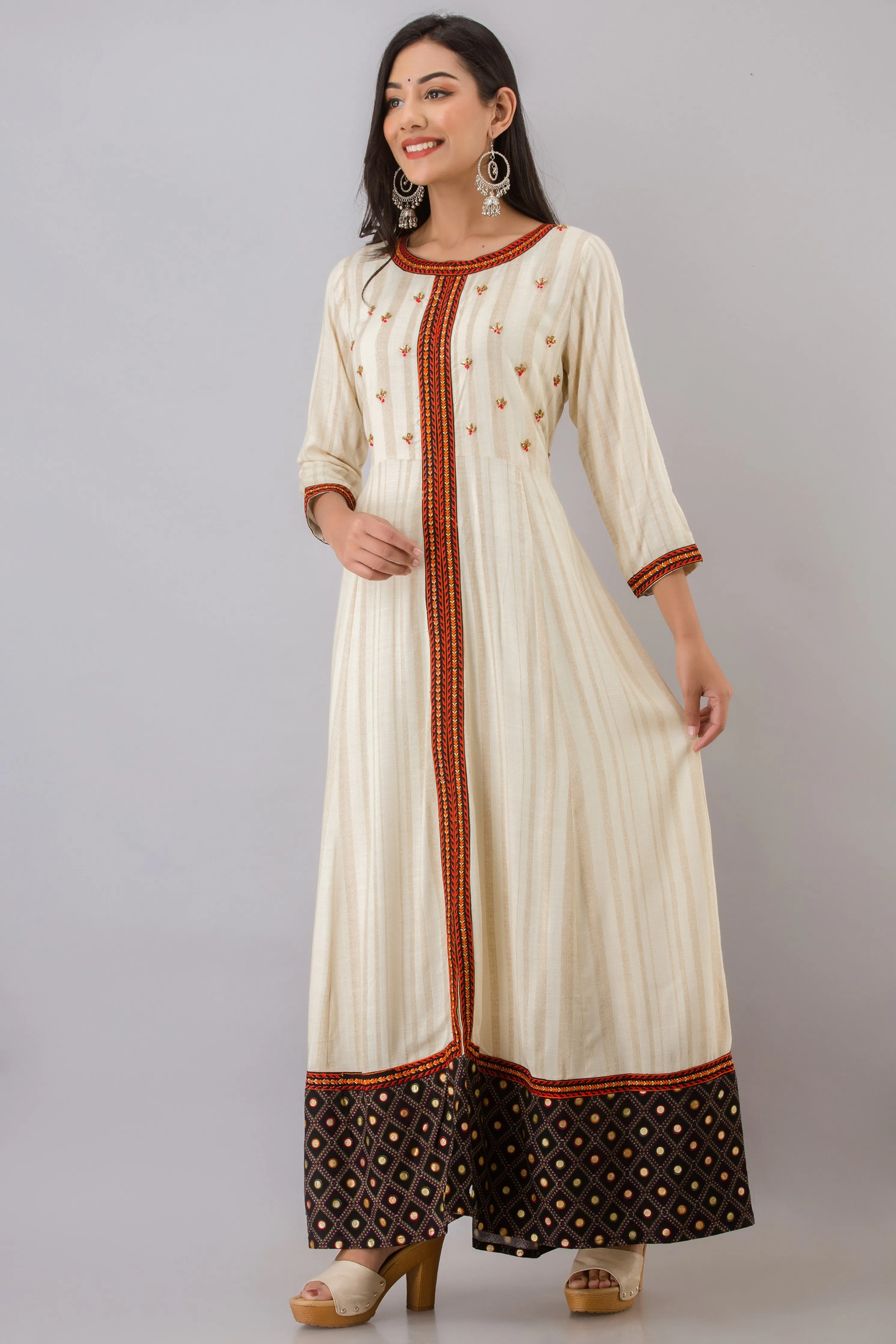 Womens Beige Rayon A-line Dress Kurta