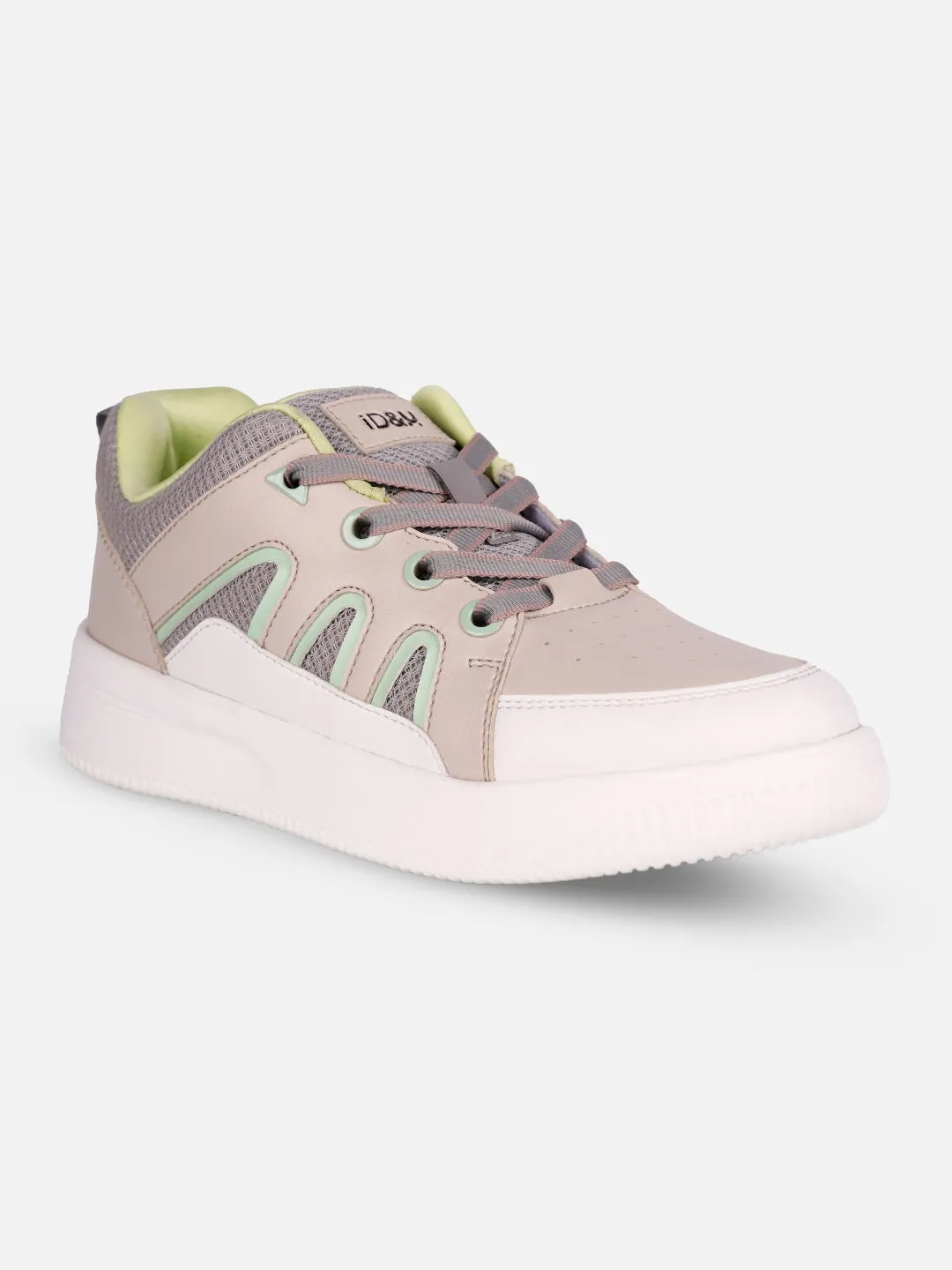 Women's Beige/Lime Platform Sneakers (IU1007)