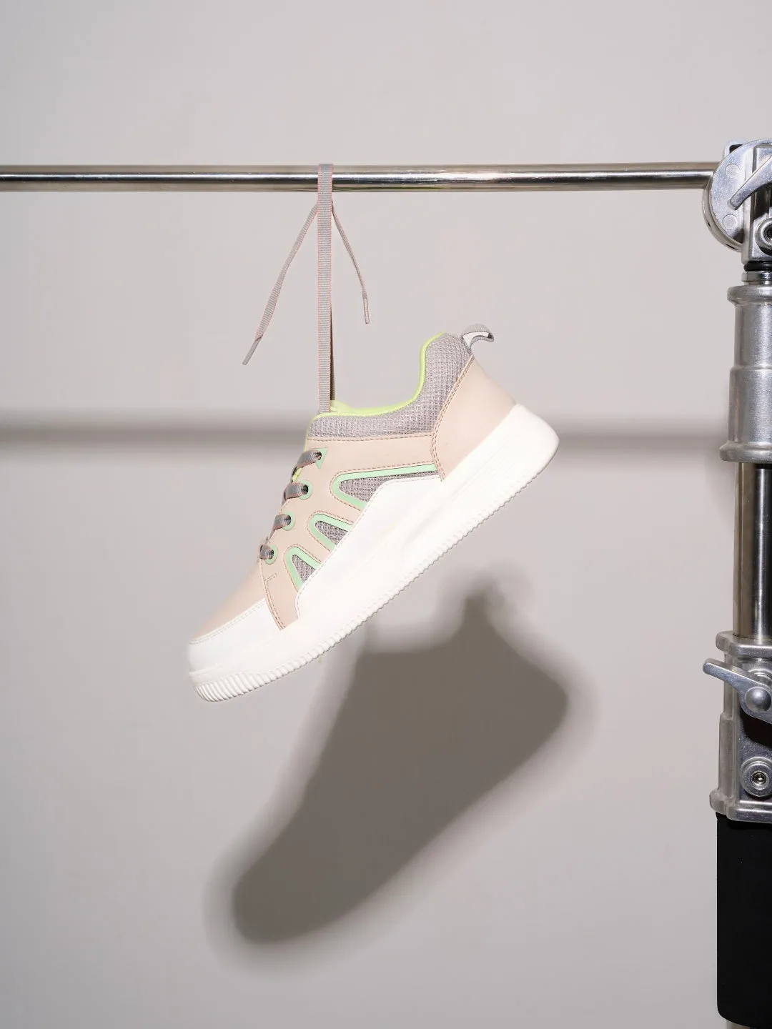 Women's Beige/Lime Platform Sneakers (IU1007)