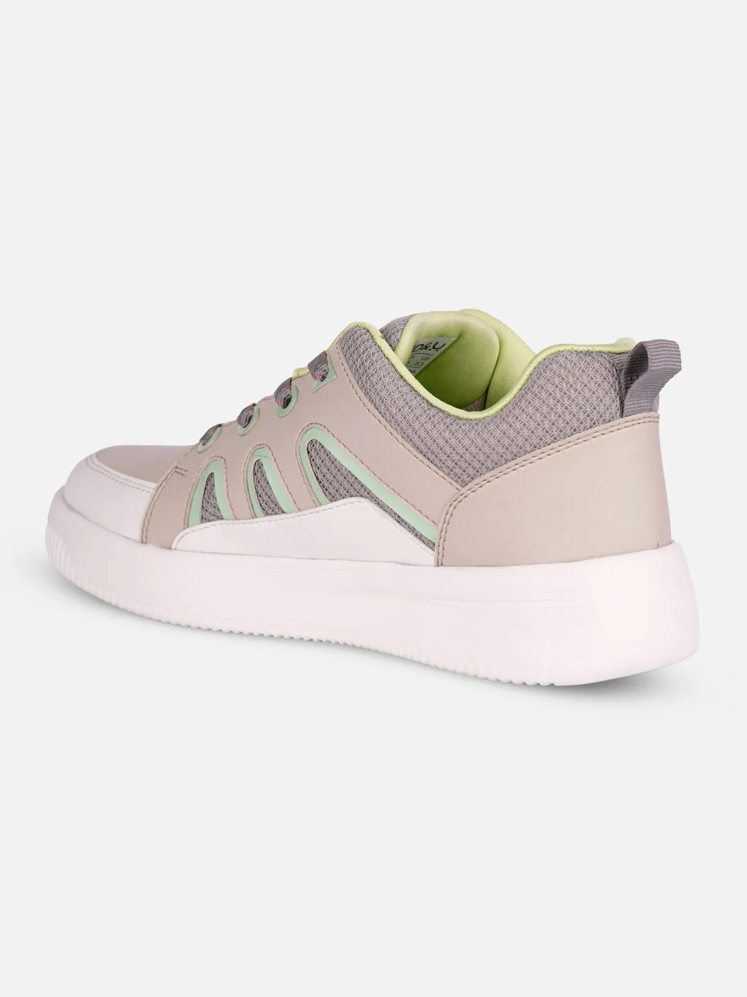 Women's Beige/Lime Platform Sneakers (IU1007)