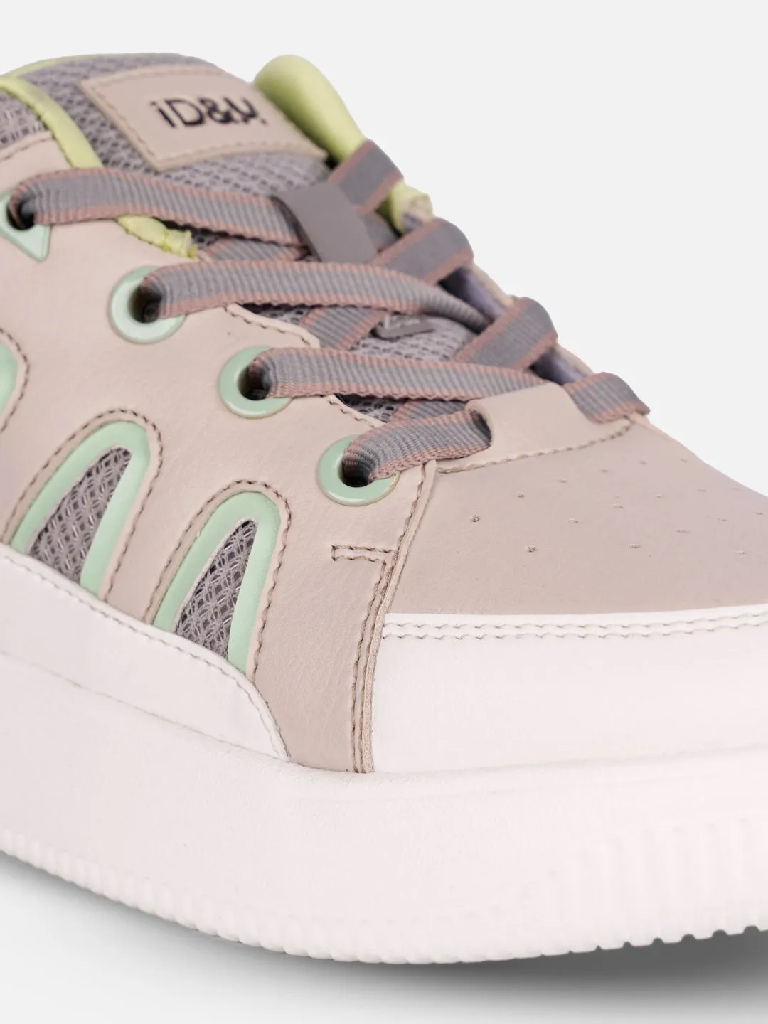 Women's Beige/Lime Platform Sneakers (IU1007)