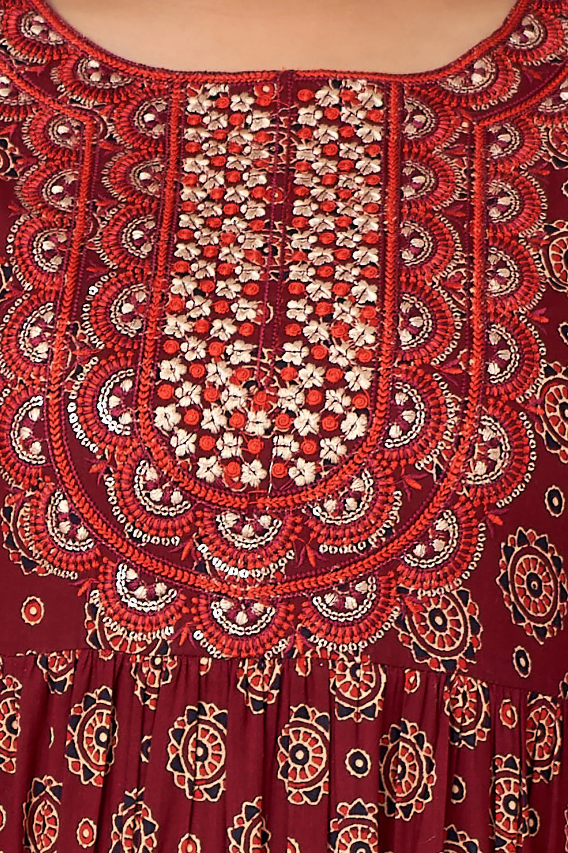 Womens Cotton Maroon Nyara Cut A-Line Kurta