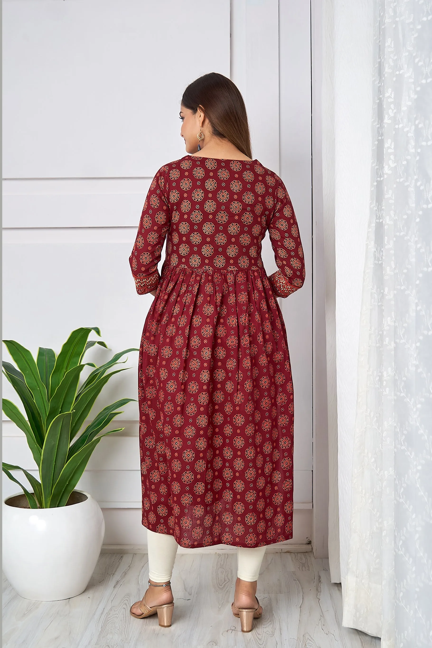 Womens Cotton Maroon Nyara Cut A-Line Kurta