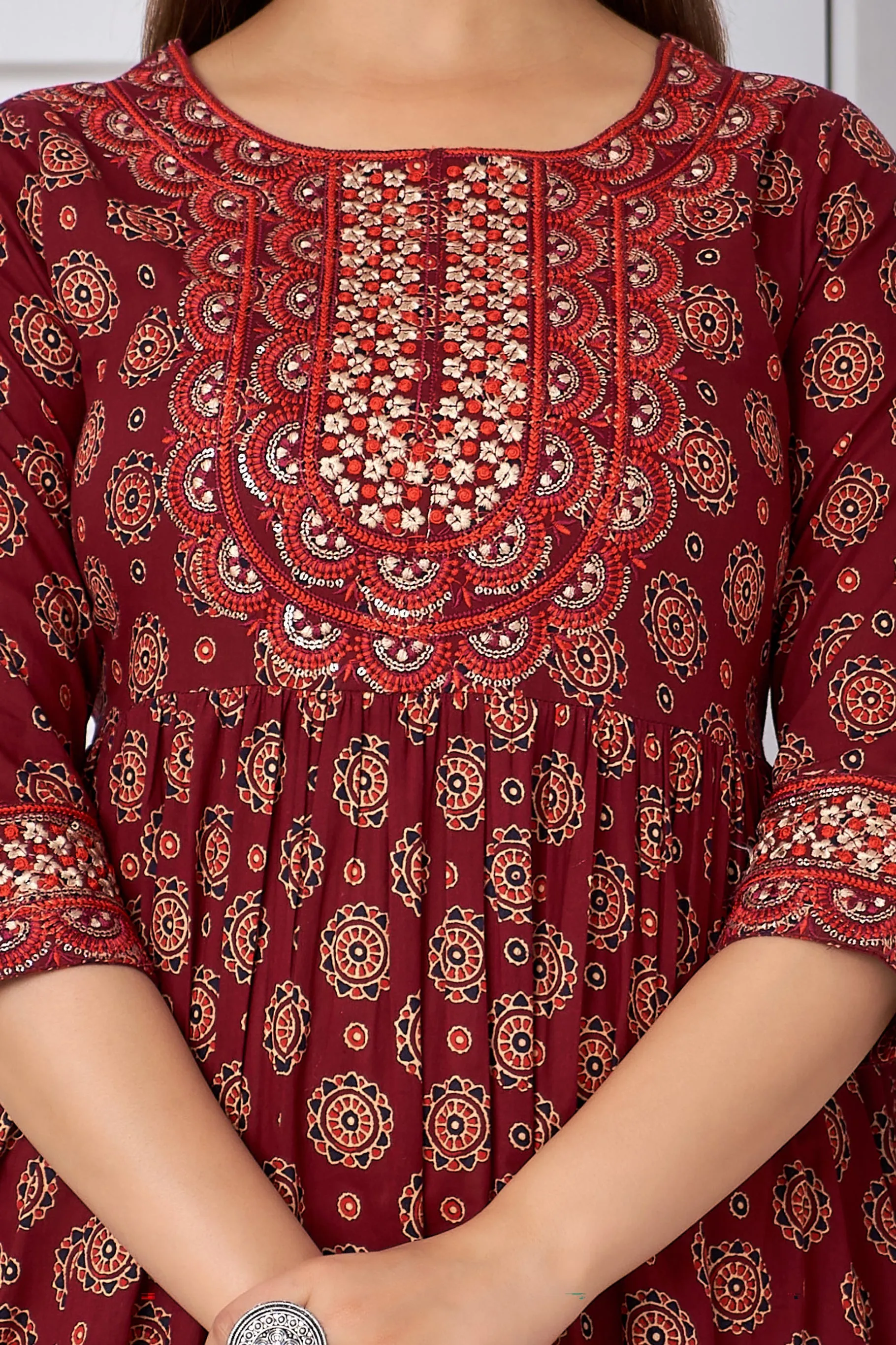 Womens Cotton Maroon Nyara Cut A-Line Kurta