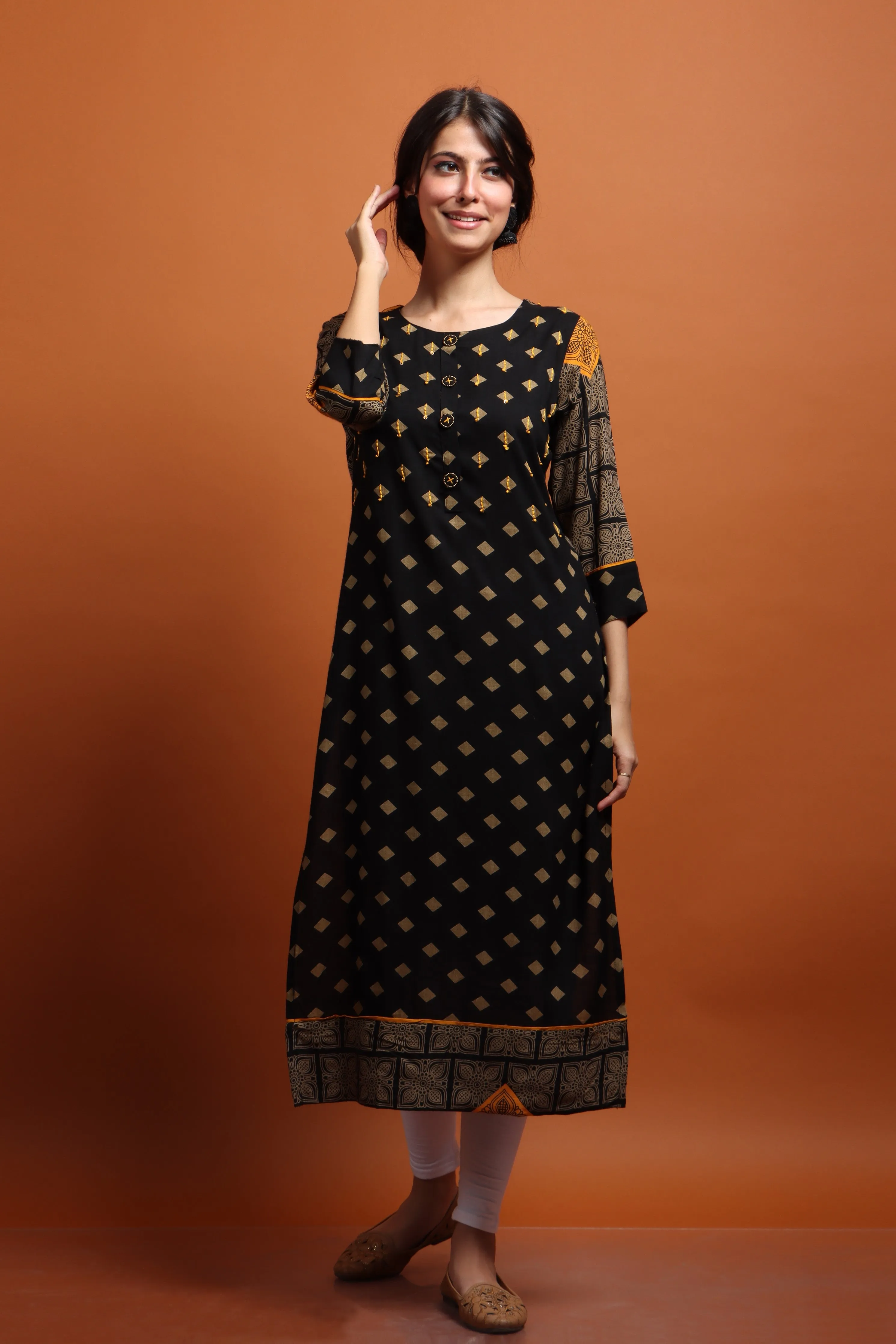 Womens Kurta Black Color Rayon Straight