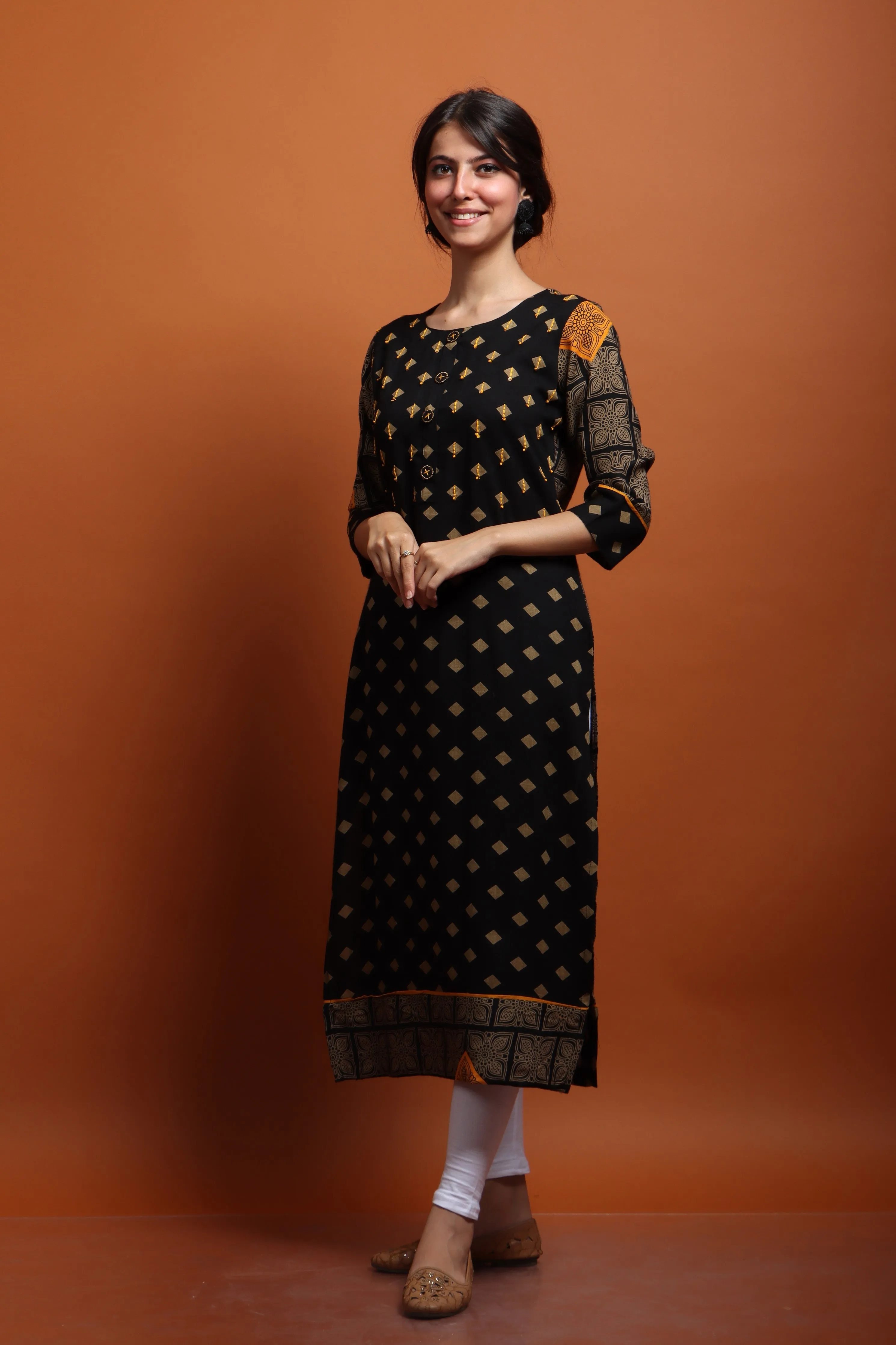 Womens Kurta Black Color Rayon Straight