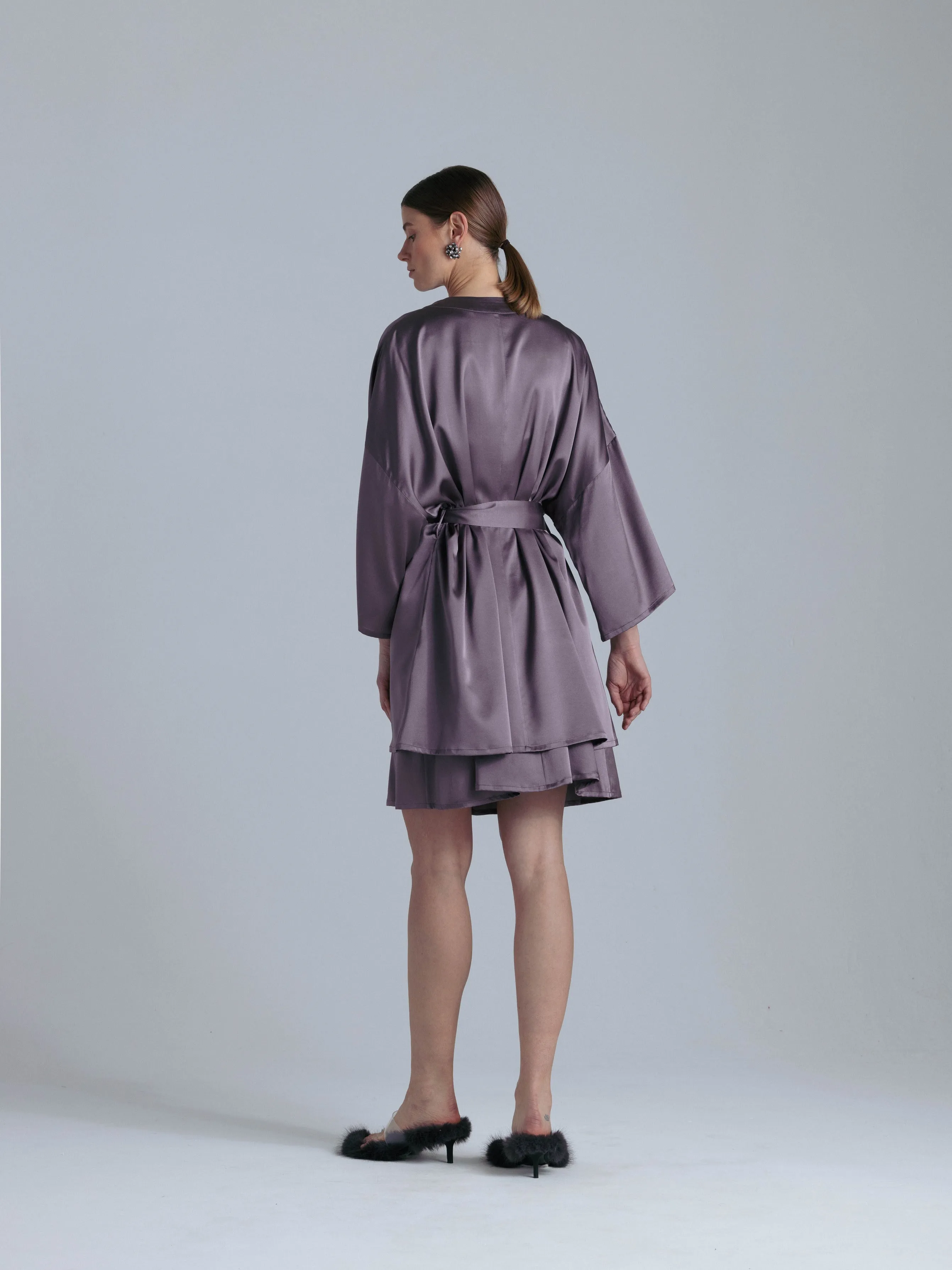 Women's Silk Dressing Gown 'Muse' in Noble Purple