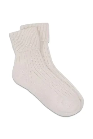 Wool and Cashmere Blend Ribbed Ankle Socks, Oat